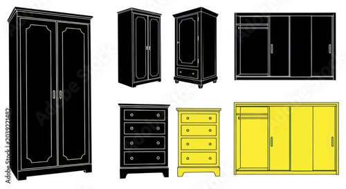 Tableau sur toile Collection of various cabinet furniture pieces.