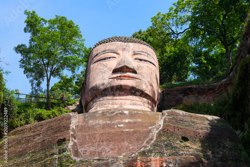 Konstfotografi The Leshan Giant Buddha, a monumental stone statue carved out of a cliff face in