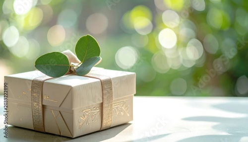 Gift wrapped in brown paper outdoors.