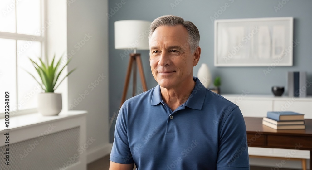 Fototapeta premium Portrait of a Mature Man in a Modern Living Room.