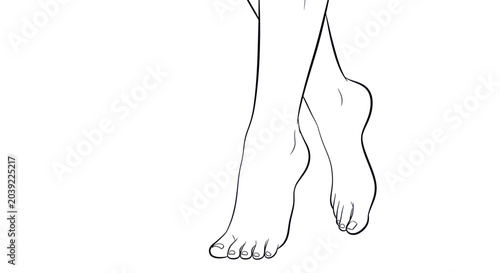 Bare feet walking on ground surface.