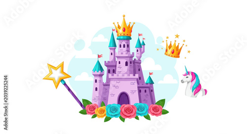 Schilderij op canvas Colorful illustration of fantasy castle.