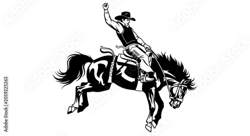 Εκτύπωση καμβά Cowboy Riding Bucking Horse Silhouette Illustration.