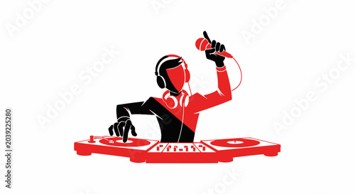 Schilderij op canvas DJ Musician Performing with Headphones.