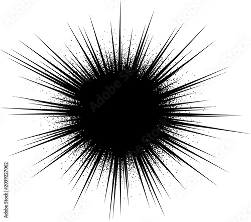 Exploding Starburst Silhouette during cosmic event with granular texture isolated on white background