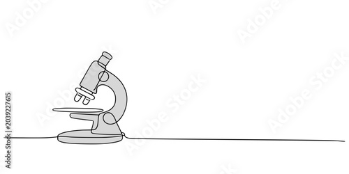 Microscope Line Drawing, Line drawing of a microscope on a table, symbolizing scientific study and research