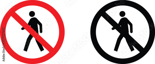 Tableau sur toile Do not walk or no pedestrians traffic signs set in red and black circular forbid