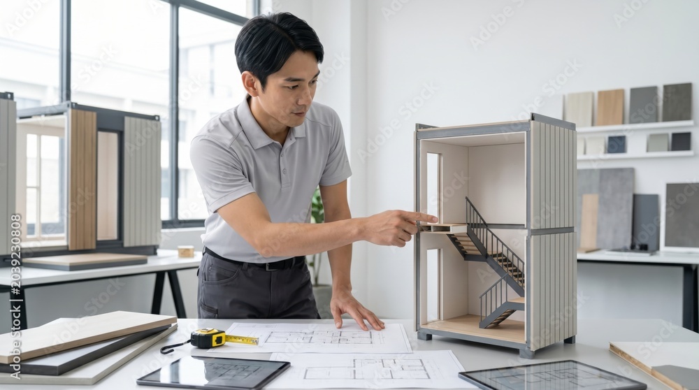 Fototapeta premium Architecture Prefabricated Building Review Day - Architectural Model Review for Modular Construction