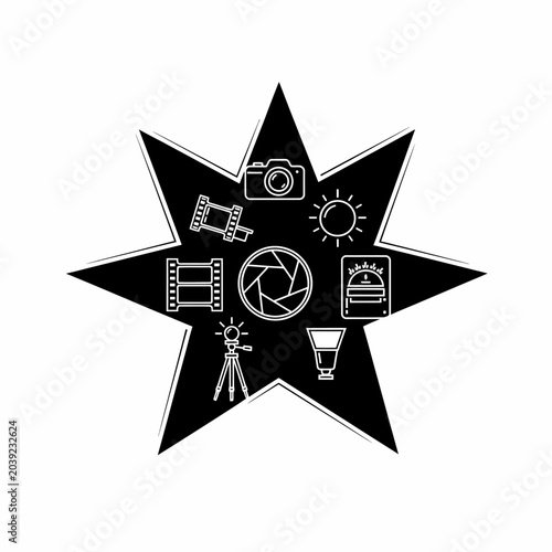 Black star shape with camera icons.