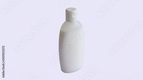 A pristine white plastic bottle with a flip-top cap, isolated on a subtle light purple background