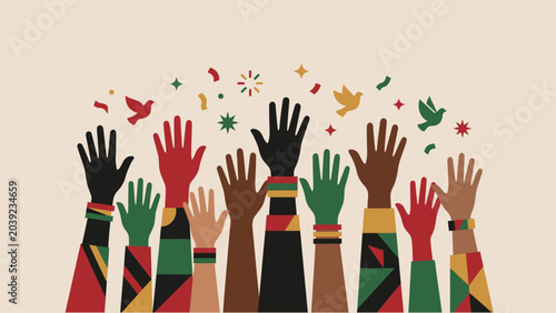 Fotografie Celebrating Freedom Diverse Hands Unite in Joy for Juneteenth Commemoration and