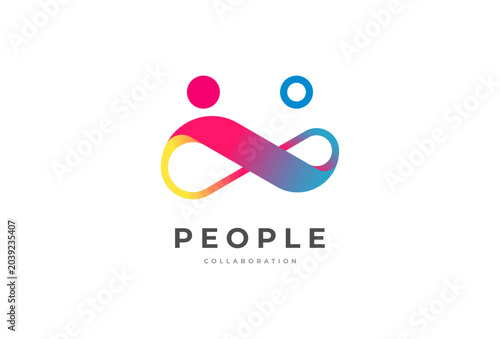 People logo design, People Group Forming Infinity symbol Logo with gradient full color, people logo design template design element, vector illustration
