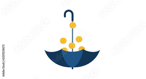Gold Coins Falling into Open Umbrella - Financial Protection Concept