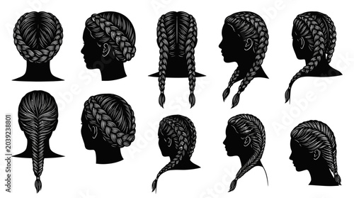 Braided Hairstyles Vector Icon Set
