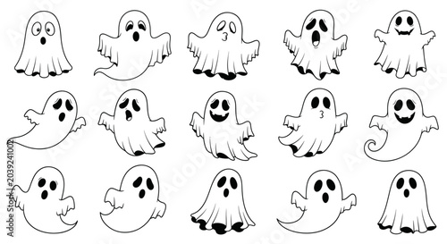 Bilde på lerret Cartoon ghosts with various expressions.