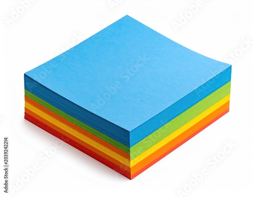 A stack of colorful, square sticky notes on white