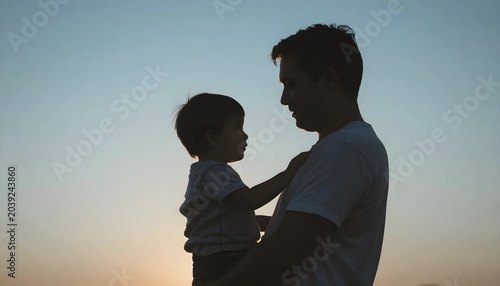 Dad and Son silhouette in morning day for Father's day