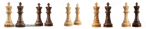 Photos Chess King Piece Collection: Set of Classic White and Black Wooden King Chess Pi