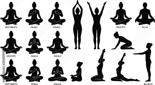Quadro su tela Yoga and breathing exercises illustration