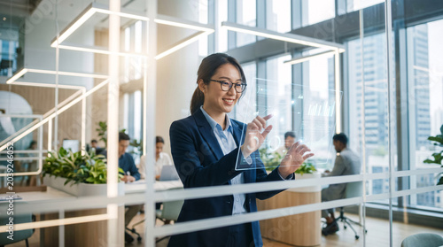 Professionnelle souriante applaudissant dans un environnement d’entreprise moderne