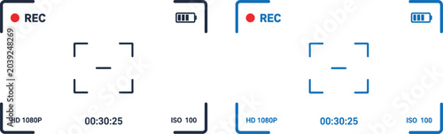Camera Viewfinder Overlay Screen Interface.  Video Recording Frame Hud Vector Design. Flat Camera Rec Interface Overlay Set – Digital Video Recording Screen Graphics