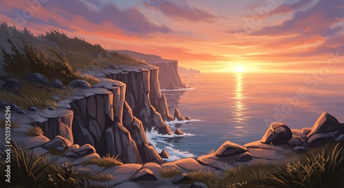Coastal Sunset Landscape.