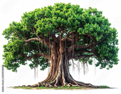 Majestic tree with aerial roots and lush green leaves