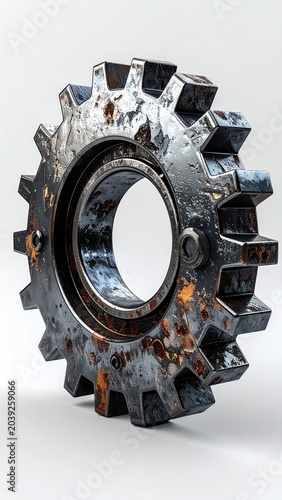 Rust-covered gear wheel with a centered circular hole