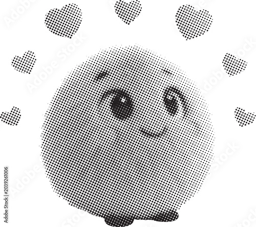Obraz na plátně Cute smiling cartoon emoji character with floating hearts and halftone shading