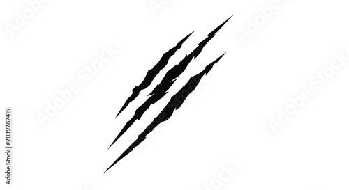 Three sharp black claw scratch marks or slash patterns isolated on a clean white background for a dangerous wild effect.