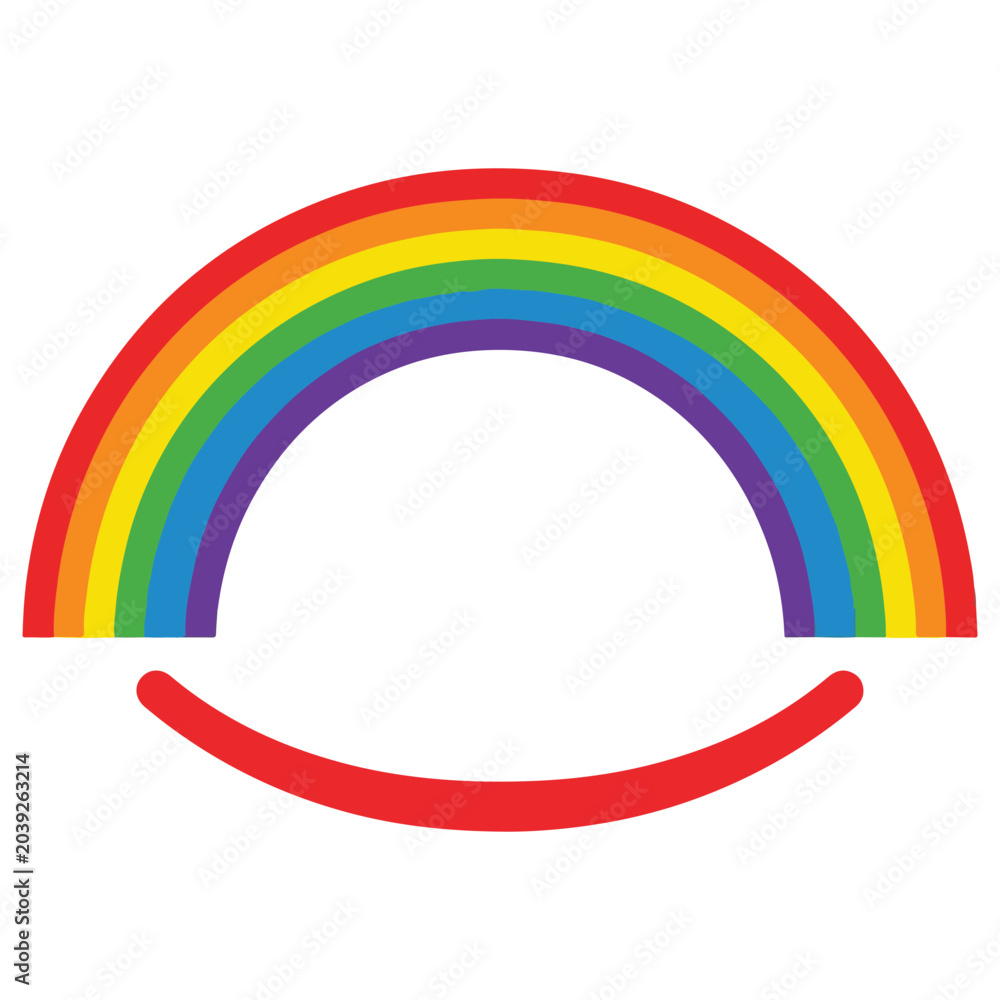 Fototapeta premium Rainbow arc above a red smile symbol with spectrum optimism happiness illustration positive
