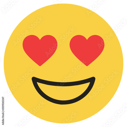 Billede på lærred Yellow emoji face with hearts for eyes and a wide smile affection positive pleas