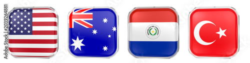 Cuadro en lienzo World Cup 2026 GROUP D flags icon, 3D Render of USA, Paraguay, Australia and Tür