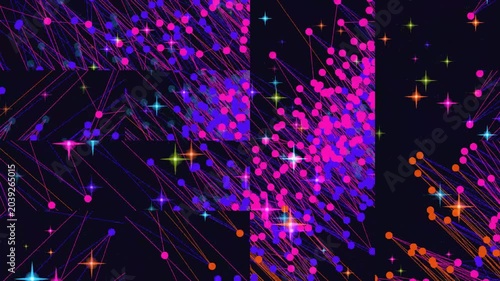 Vibrant colorful starry night sky with sparkling dots and lines