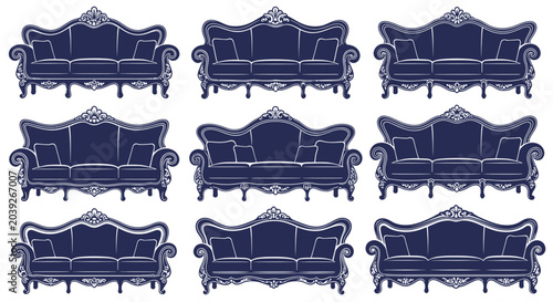 Bild auf Leinwand Set of blue velvet sofas furniture.