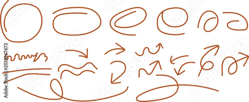 Obraz na plátně Brown hand drawn doodle arrows and shapes for graphic design and illustration  v