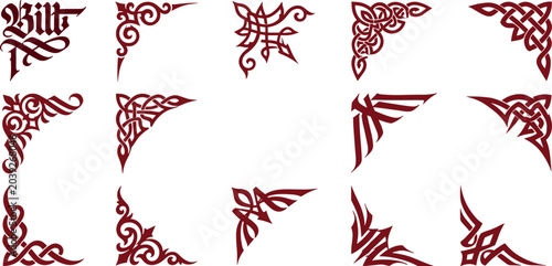 Photography Gothic Celtic Corner Ornament Set with Tribal Knots, Calligraphic Scripts, and D