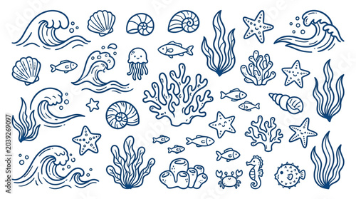 Oceanic Wonders A Hand-Drawn Collection of Marine Life and Seascapes