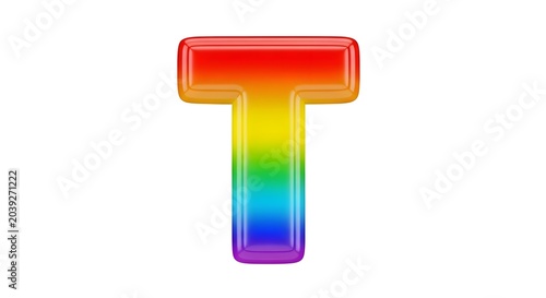 Glossy rainbow letter t isolated on white background