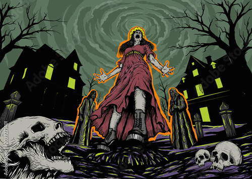 Fényképezés Dark Fantasy Zombie Woman Halloween Enter the world of nightmare horror with thi