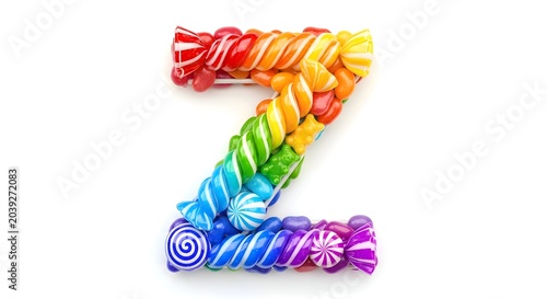Letter z formed with various colorful sweet treats and candies