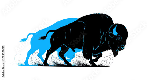 Obraz na płótnie Large Black Bull Silhouette Side View.