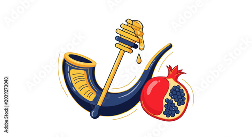 Foto Shofar Honey Pomegranate Jewish Symbols.