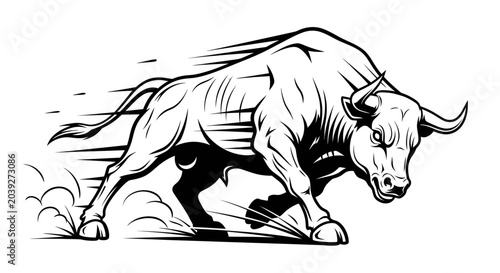 Принти на полотні Angry bull running with motion lines.