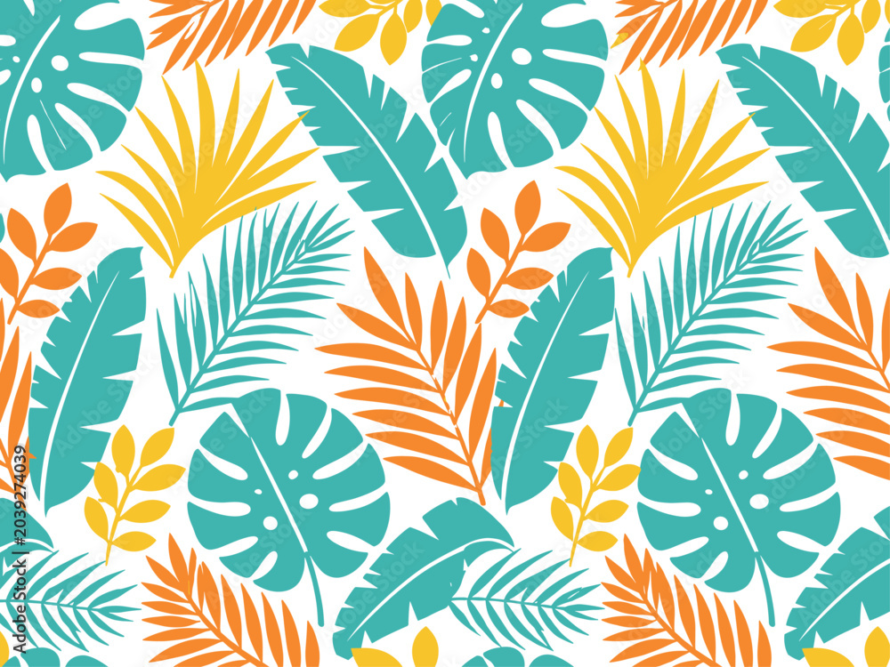 Fototapeta premium Seamless Tropical Leaf Pattern with Monstera and Palm Leaves
