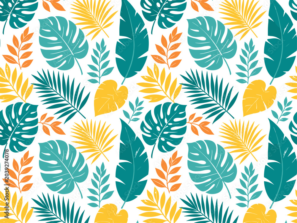 Fototapeta premium Seamless Tropical Leaf Pattern with Monstera and Palm Leaves