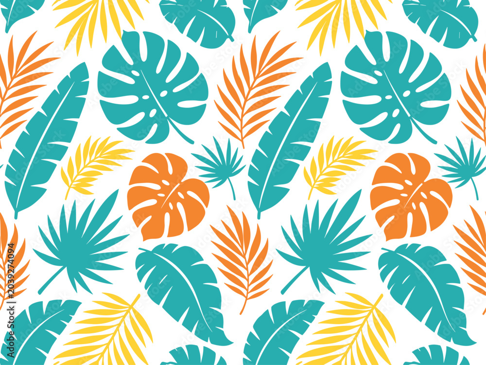 Fototapeta premium Seamless Tropical Leaf Pattern with Monstera and Palm Leaves