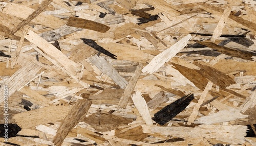 Close-up Texture of Oriented Strand Board Wood Grain Surface in Natural Light
