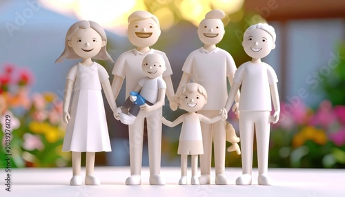 Happy family with children standing together.