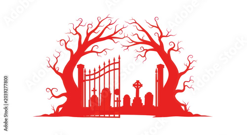 Schilderij op canvas Red silhouette of old graveyard scene.